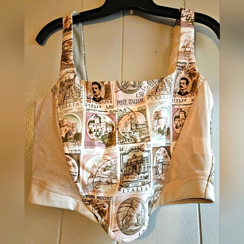 Tiger Mist Italia Print Corset Top - Size M - EUC